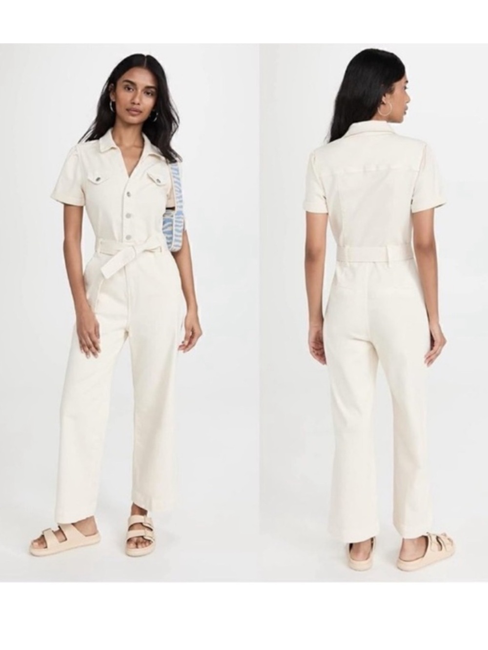 Revolve Paige Anessa Puff Sleeve Jumpsuit Quartz Sand Size 6